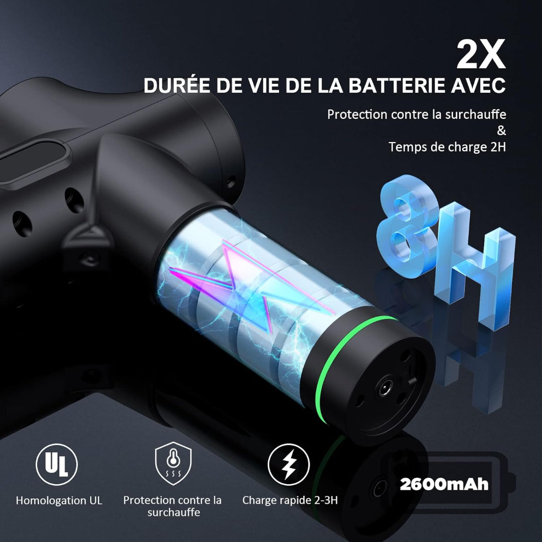 Pistolet de Massage + 6 Têtes Interchangeables